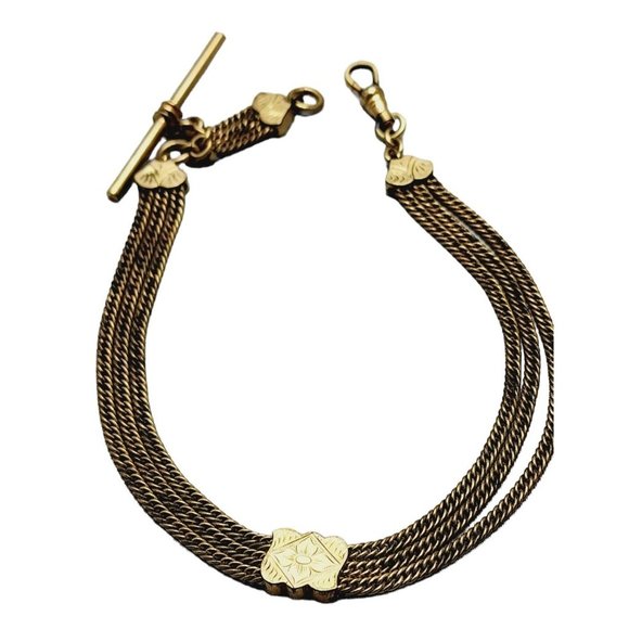 Antique Signed RFS & Co Detailed Watch Fob Triple Chain (A998)